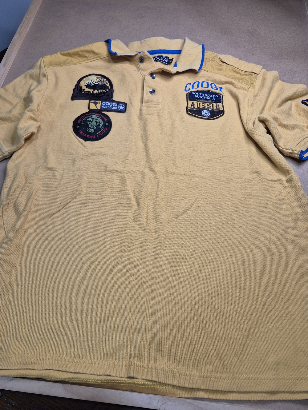 Coogi Men's Yellow Polo Shirt with Patch Details